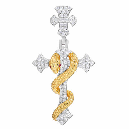 S925 Moissanite The Rod of Asclepius Cross Pendant