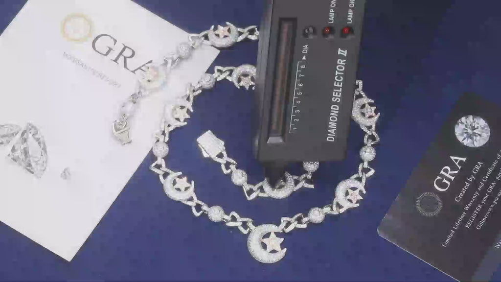 18.5mm S925 Moissanite Sun Moon Elf Ball Link Chain