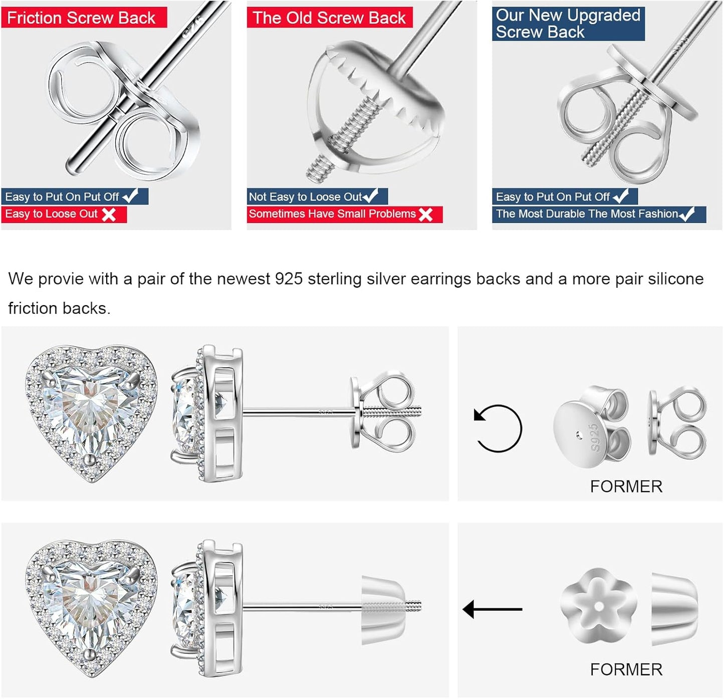 S925 Moissanite Cluster Heart Halo Stud Earrings