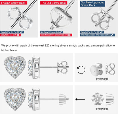 S925 Moissanite Cluster Heart Halo Stud Earrings