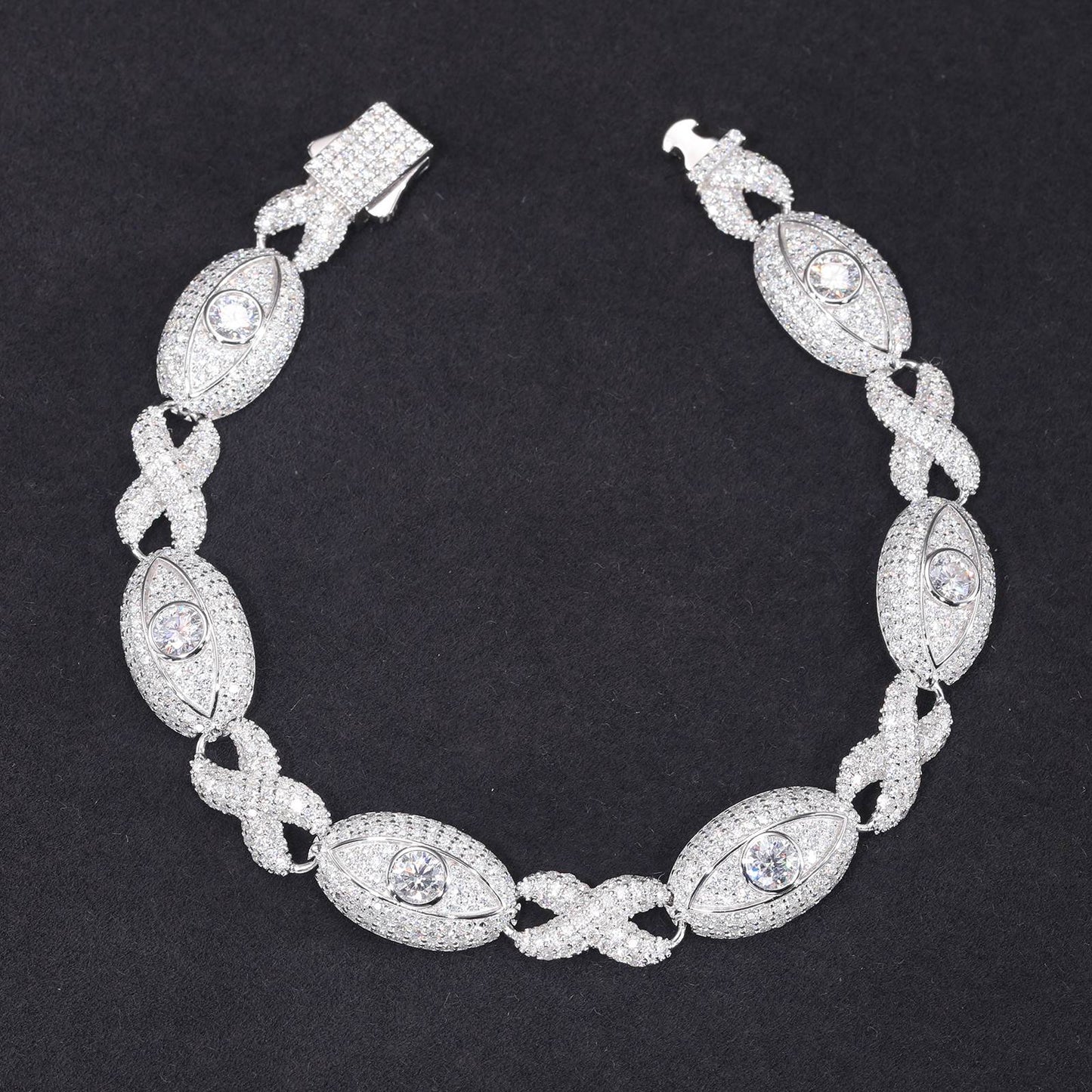 11mm S925 Moissanite Evil Eye Infinity Cuban Link Bracelet