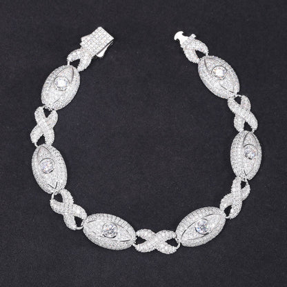 11mm S925 Moissanite Evil Eye Infinity Cuban Link Bracelet
