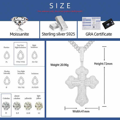 S925 Moissanite Double Layer Cross Pendant