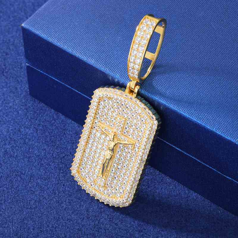 S925 Moissanite Crucifixion Dog Tag Pendant
