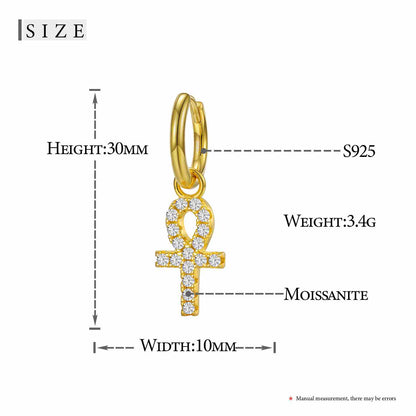 S925 Moissanite Ankh Cross Drop Earrings