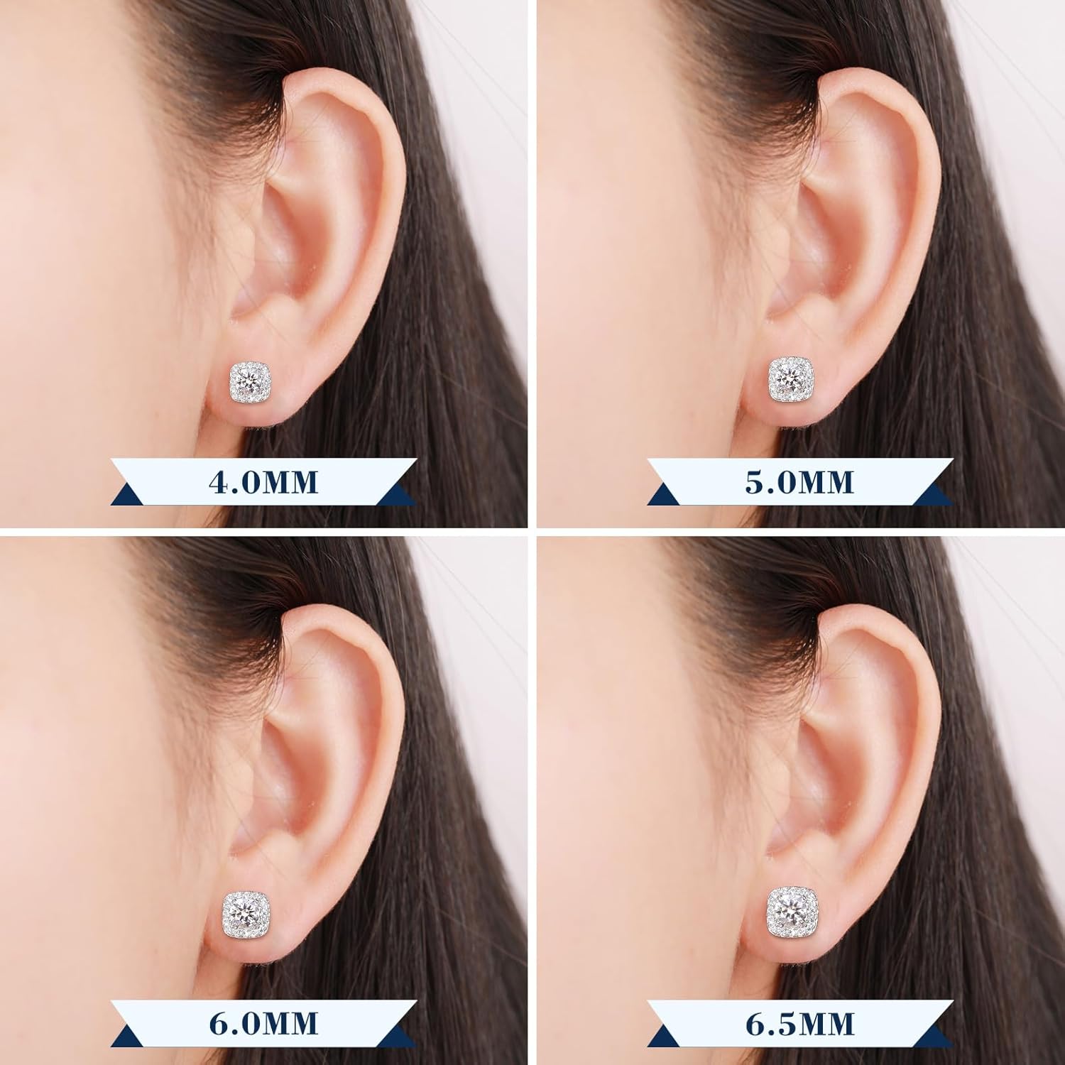 S925 Moissanite Square Halo Stud Earrings