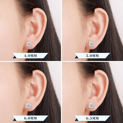 S925 Moissanite Square Halo Stud Earrings
