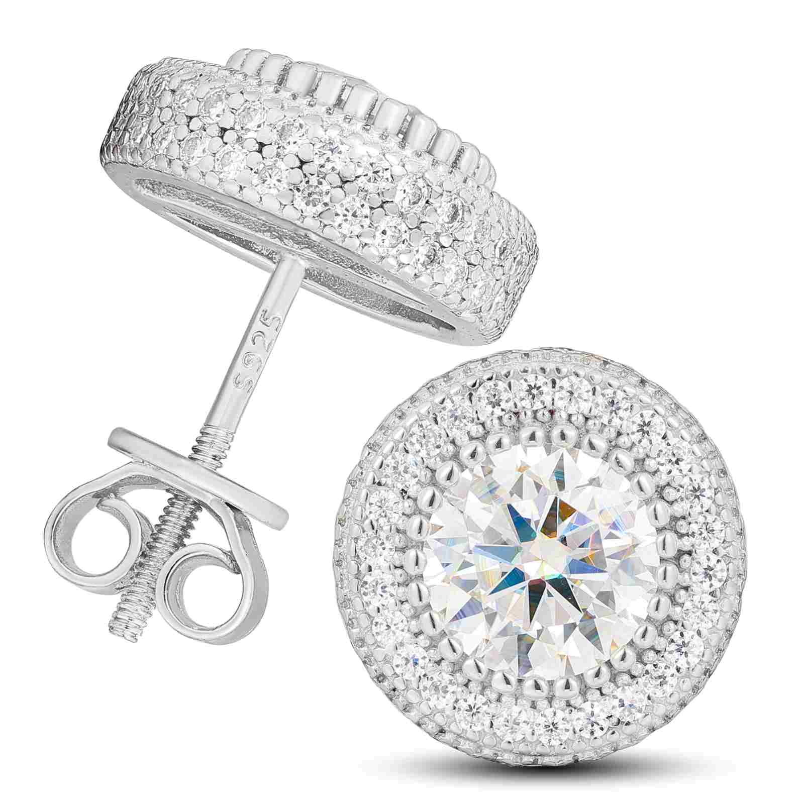 S925 Cluster Moissanite Round Halo Stud Earrings