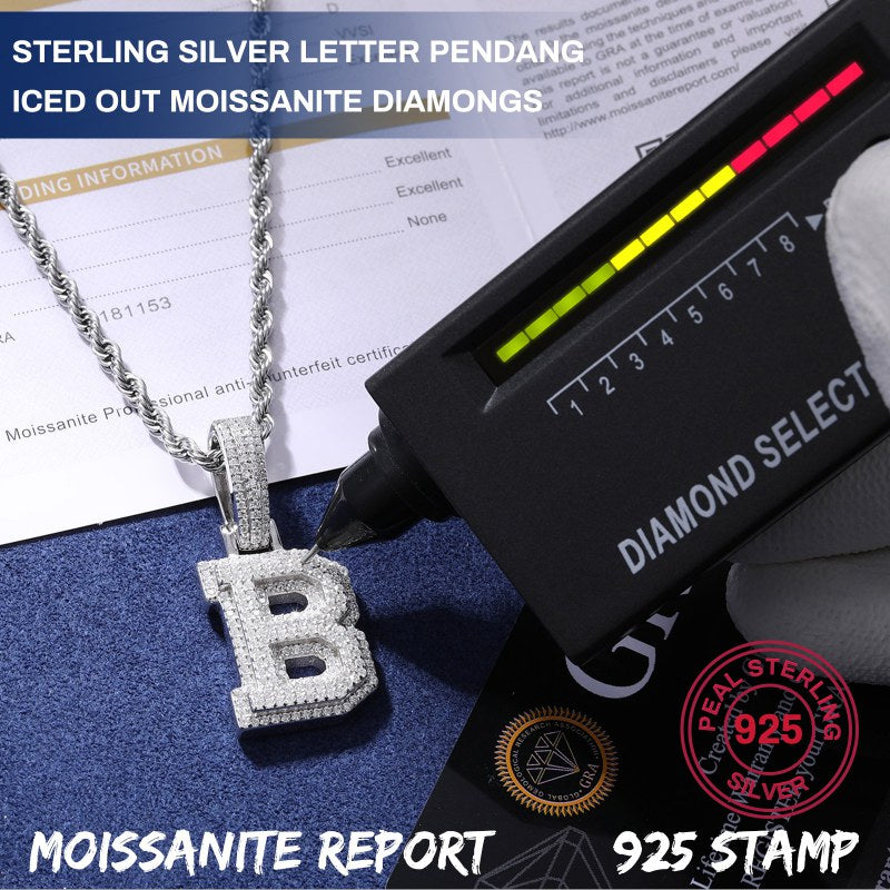 S925 Moissanite A-Z Initial Letter Pendant