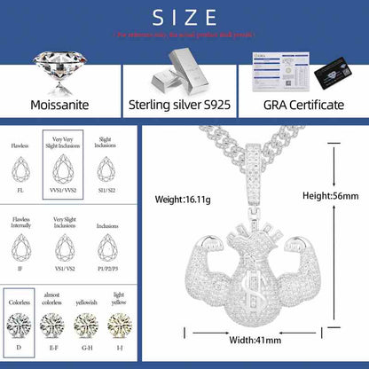 S925 Moissanite Hercules Money Bag Pendant