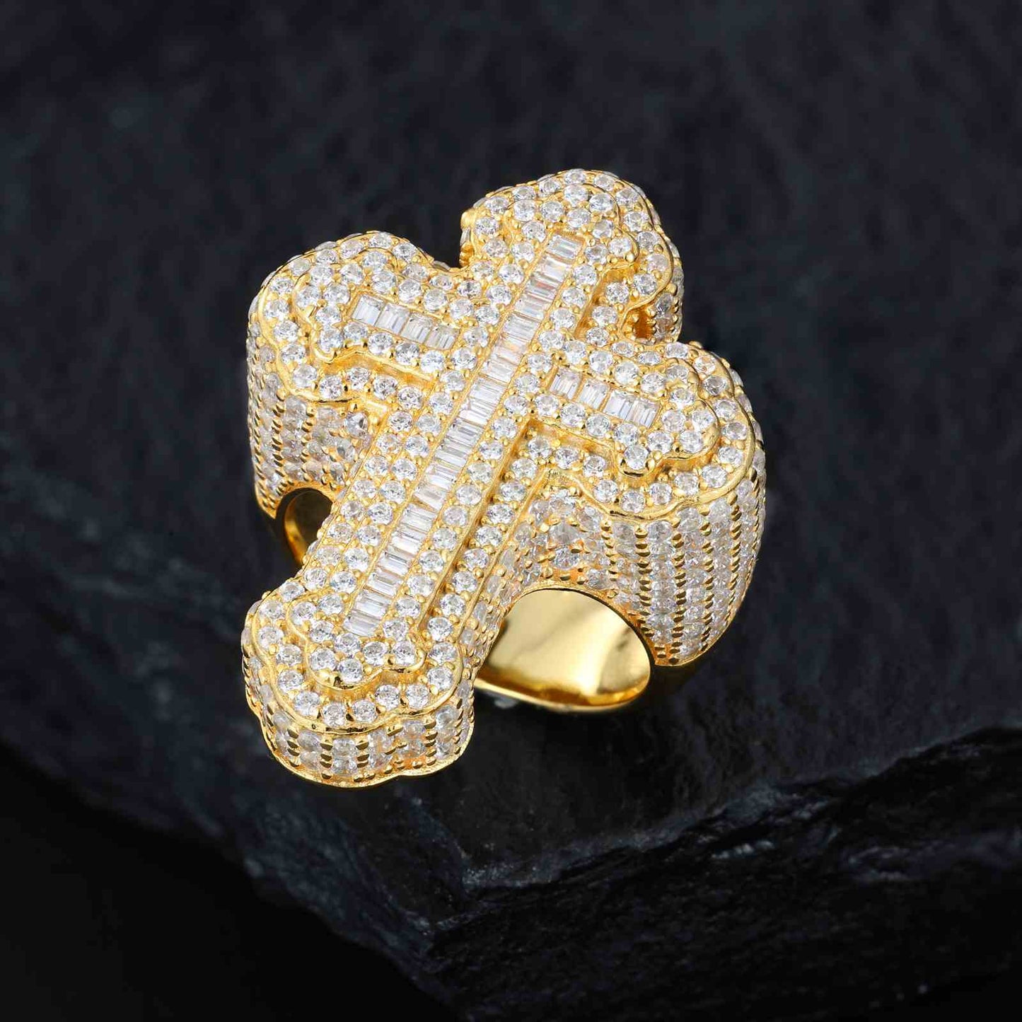 S925 Moissanite Baguette Moissanite 2 Layer Iris Cross Ring