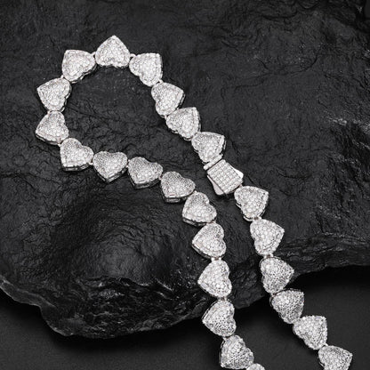 10mm S925 Baguette Moissanite Iced Heart Link Chain