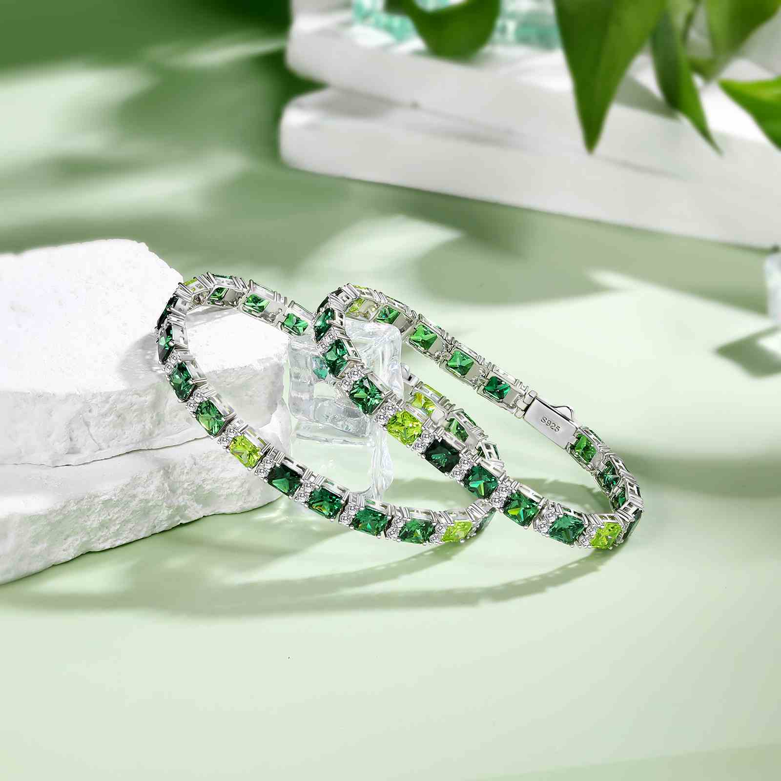 7mm S925 Gradient Color Asscher Cut Tennis Bracelet