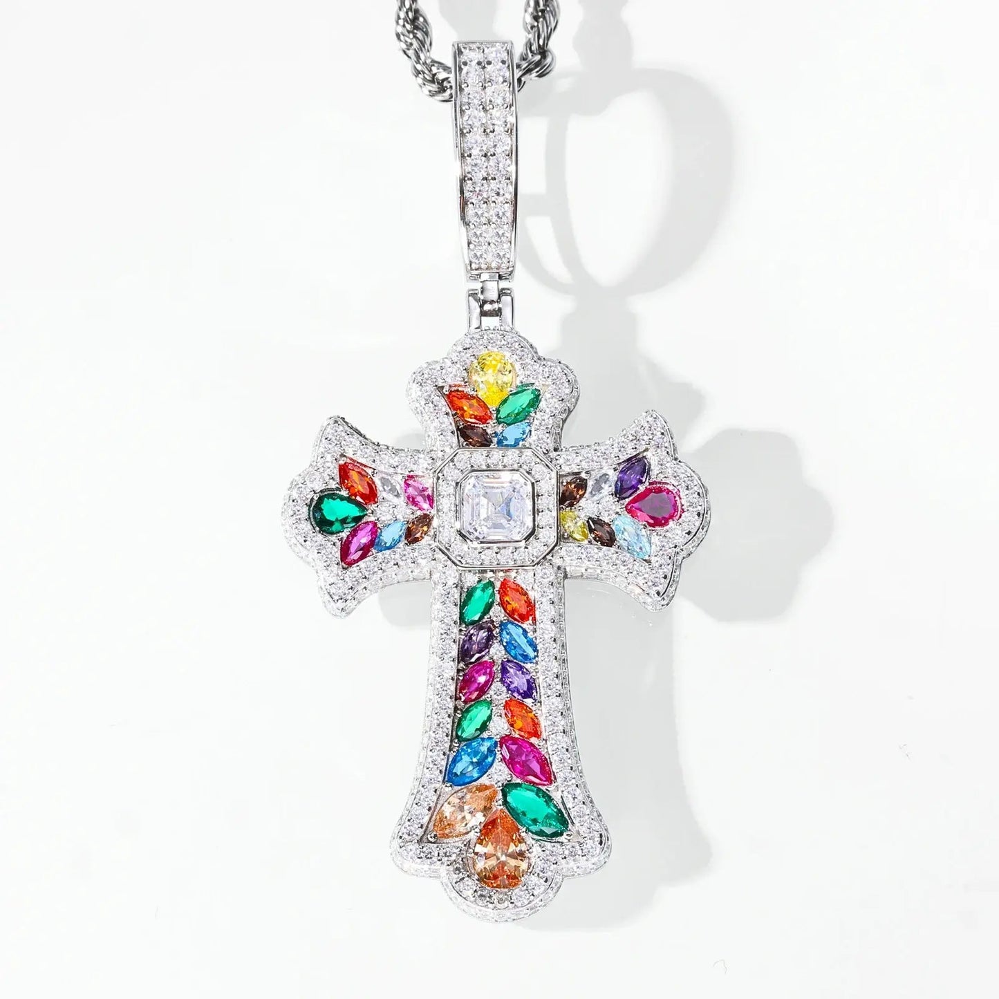 S925 Moissanite Assorted Candy Iris Cross Pendant