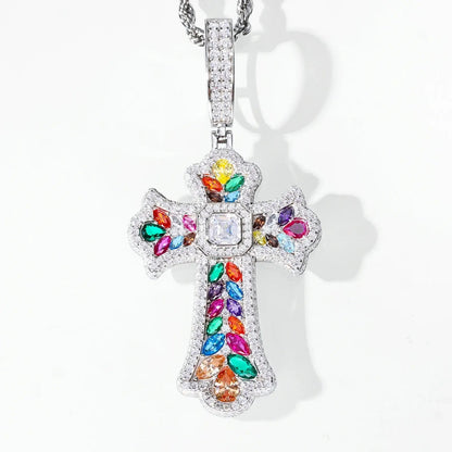 S925 Moissanite Assorted Candy Iris Cross Pendant