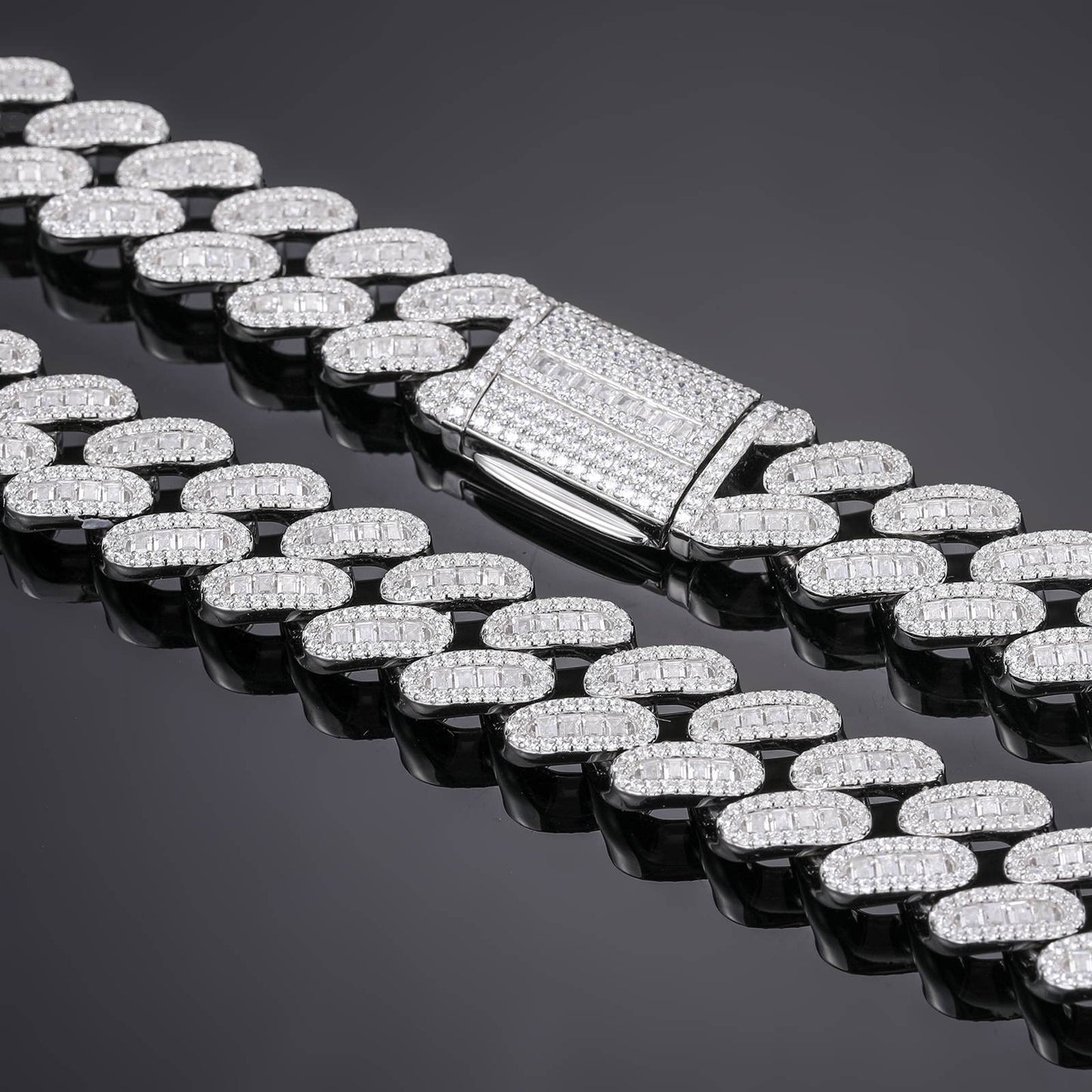 14mm S925 1 Row Baguette Moissanite Cuban Link Chain