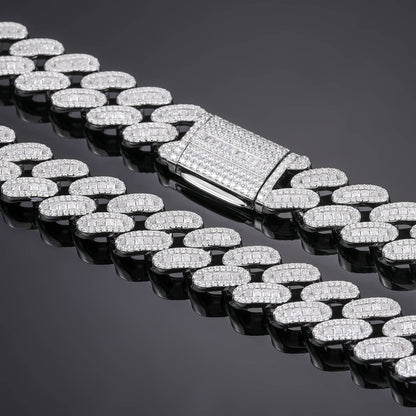 14mm S925 1 Row Baguette Moissanite Cuban Link Chain
