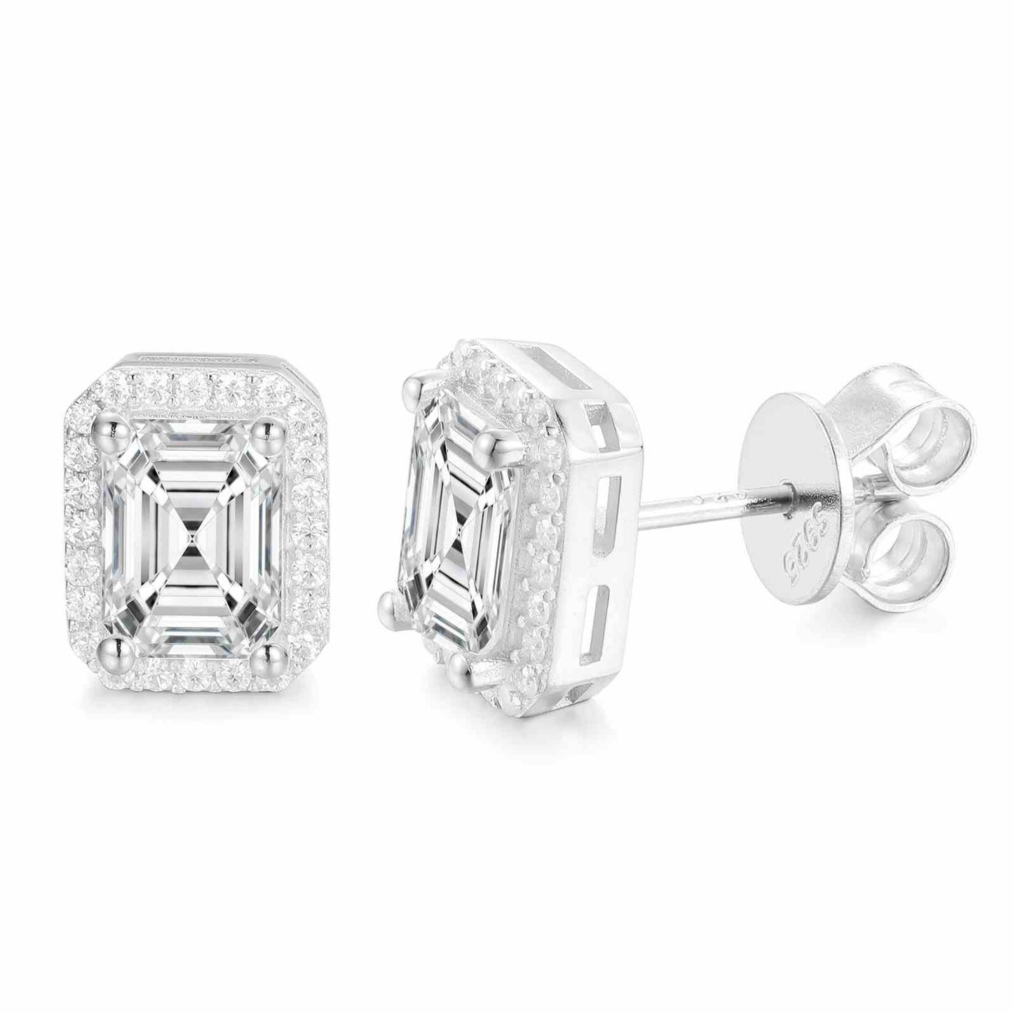 S925 Moissanite Baguette Square Stud Earrings