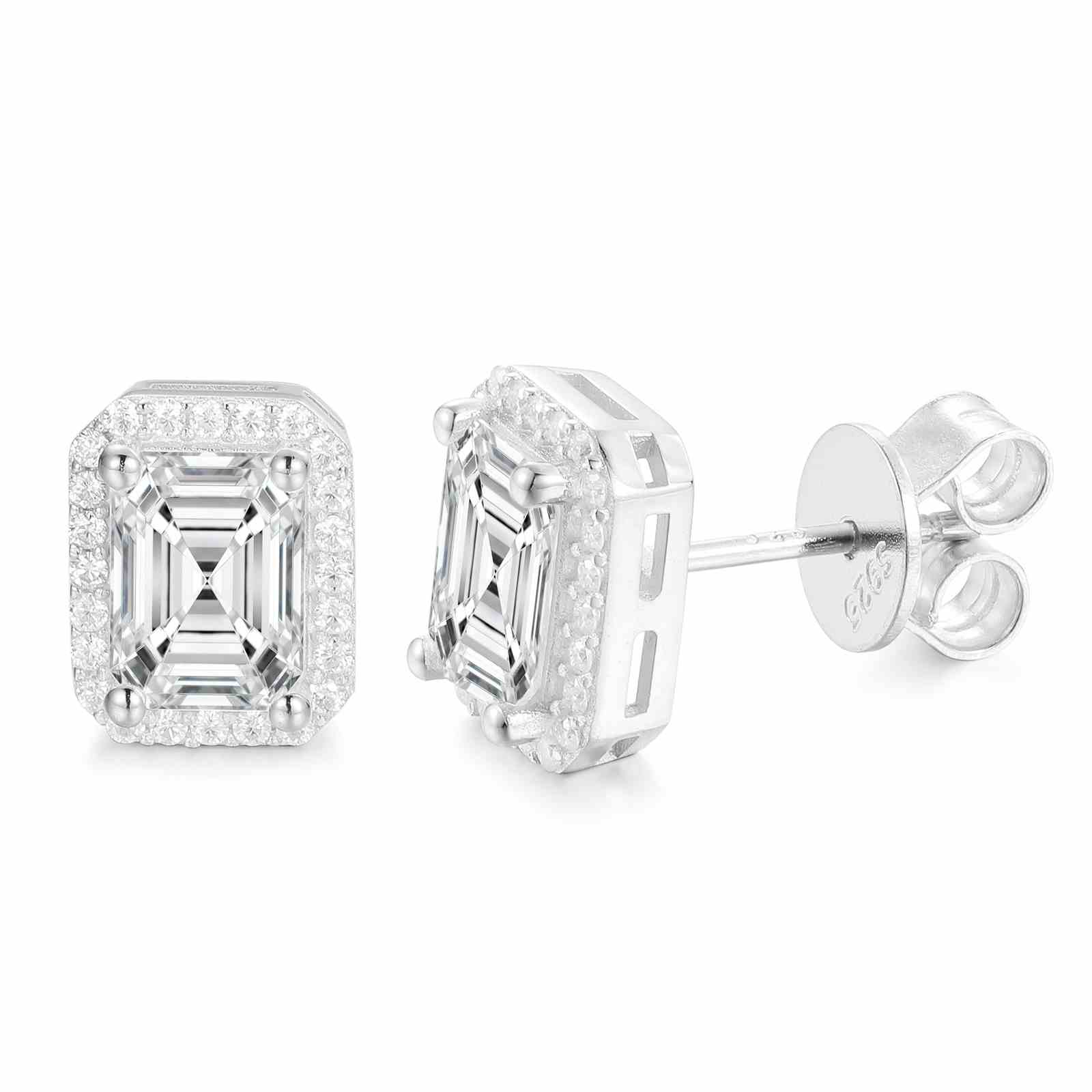 S925 Moissanite Baguette Square Stud Earrings