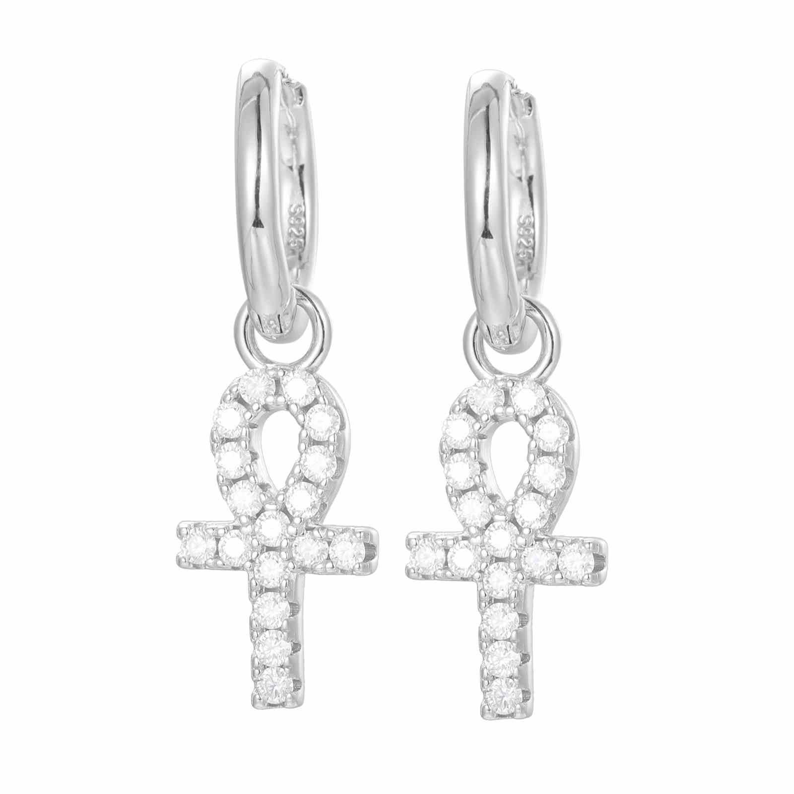 S925 Moissanite Ankh Cross Drop Earrings