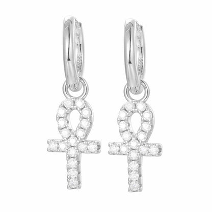S925 Moissanite Ankh Cross Drop Earrings