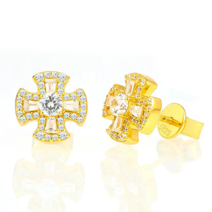 S925 Moissanite Canterbury Cross Stud Earrings