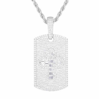 S925 Moissanite Baguette Cross Sign Dog Tag Pendant