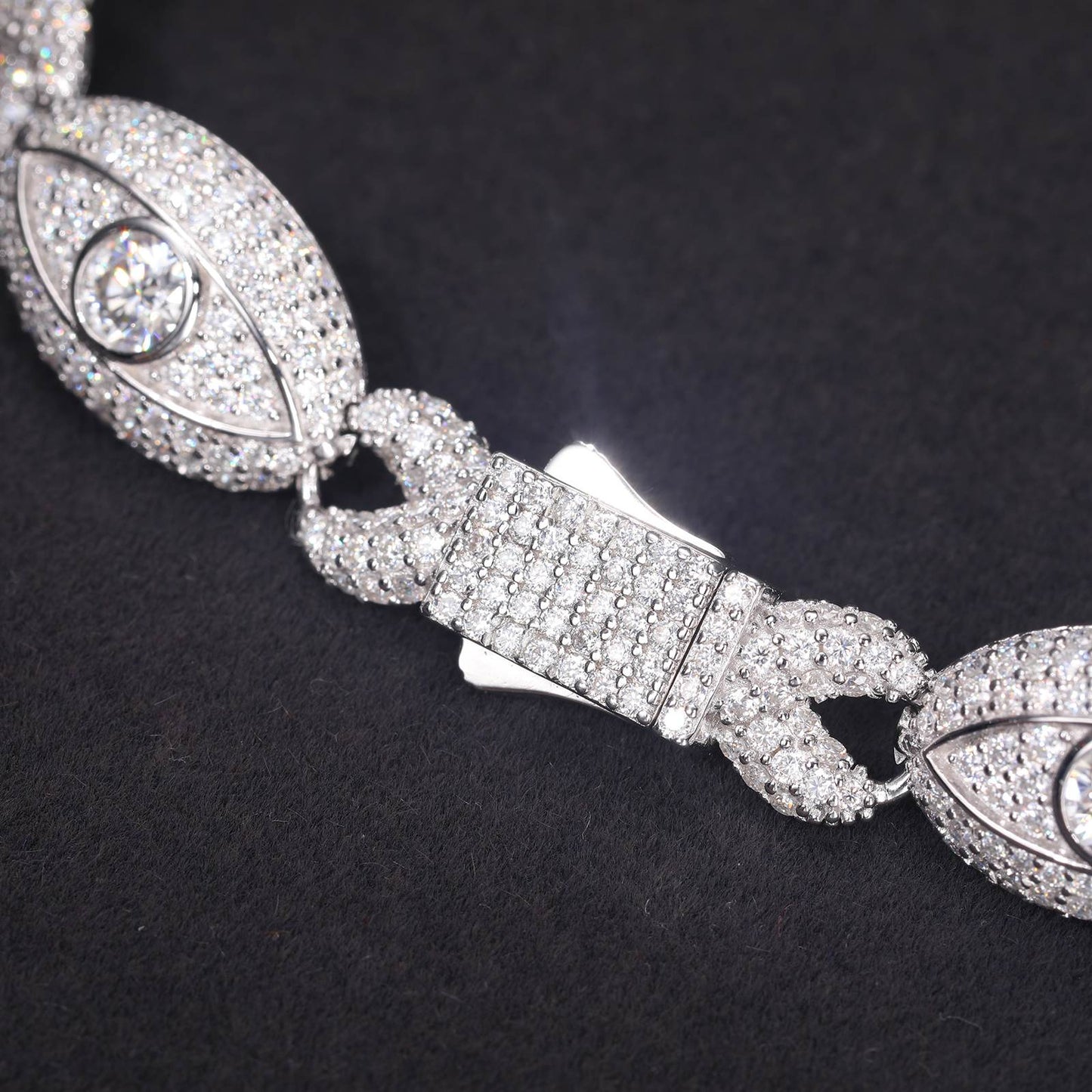 11mm S925 Moissanite Evil Eye Infinity Cuban Link Bracelet