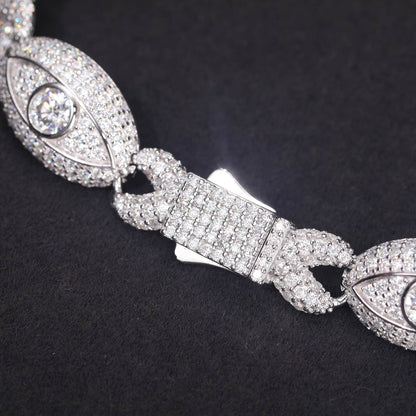 11mm S925 Moissanite Evil Eye Infinity Cuban Link Bracelet