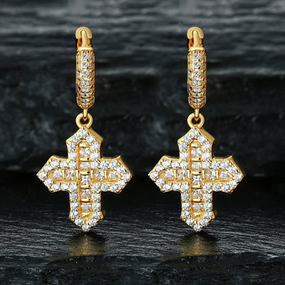 S925 Princess Cut Moissanite Cross Drop Earrings