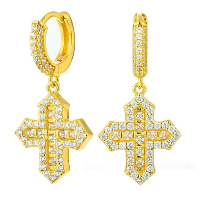 S925 Princess Cut Moissanite Cross Drop Earrings