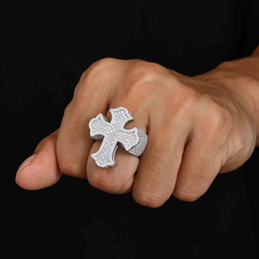 S925 Baguette Moissanite Iris Cross Ring