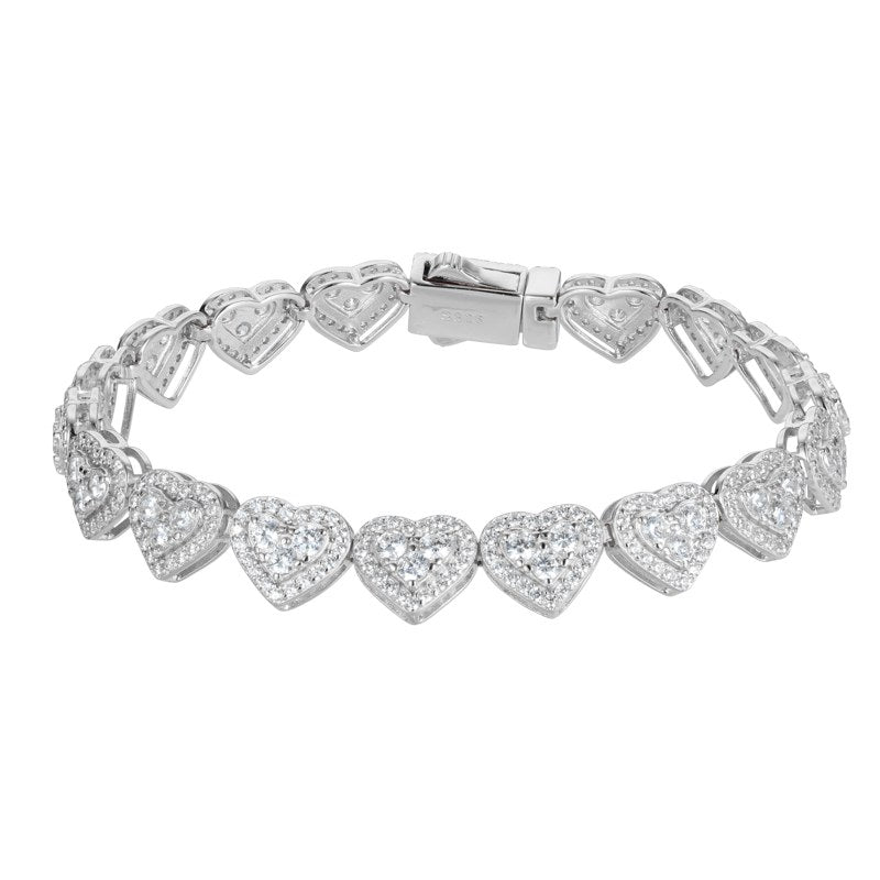 8mm S925 Moissanite Three Stone Heart Tennis Bracelet