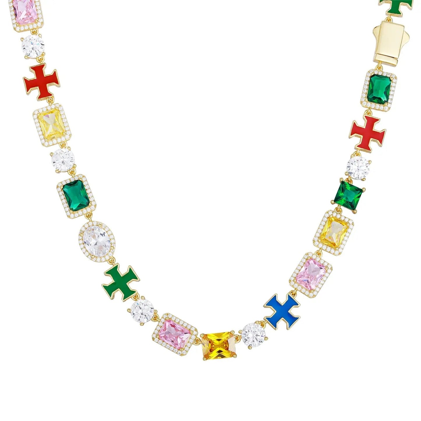 10mm S925 Moissanite Enamel Cross Colorful Gemstone Tennis Chain