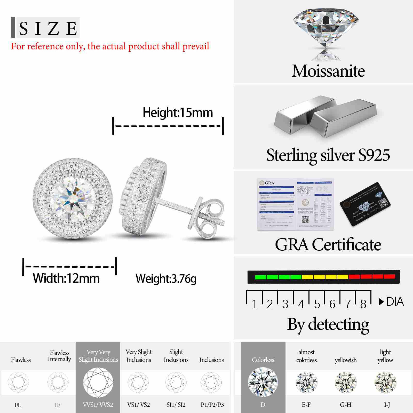 S925 Cluster Moissanite Round Halo Stud Earrings