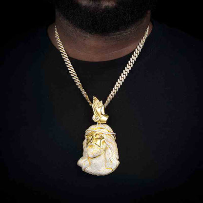 S925 Moissanite Jesus Piece Pendant With Pray Hand Bail