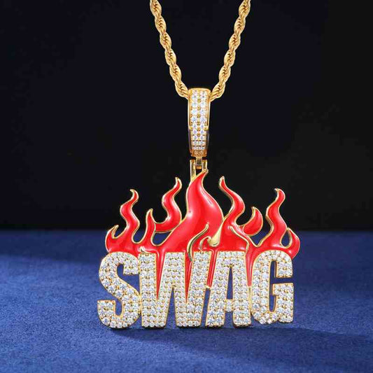S925 Moissanite Letter SWAG Pendant With Flame