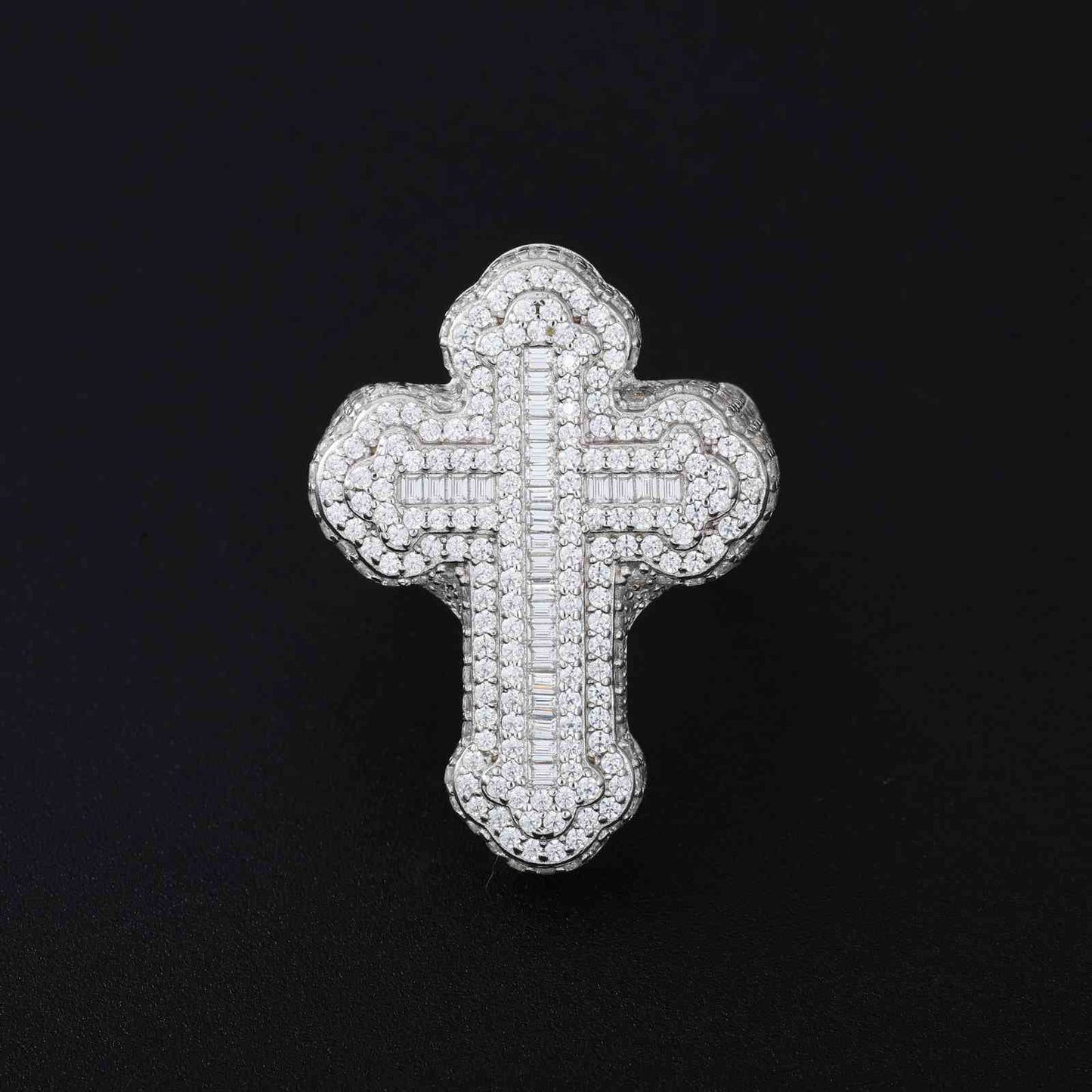 S925 Moissanite Baguette Moissanite 2 Layer Iris Cross Ring