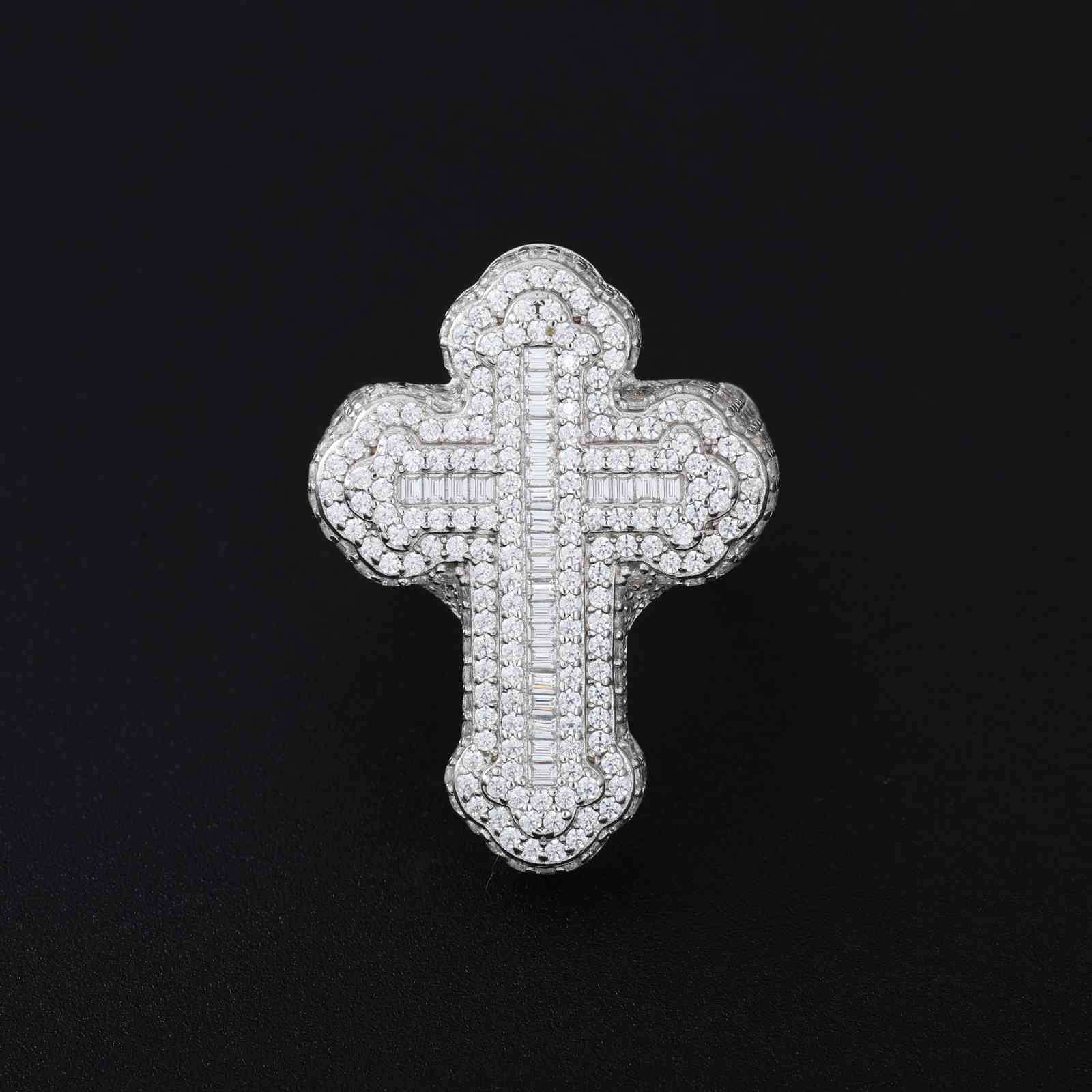 S925 Moissanite Baguette Moissanite 2 Layer Iris Cross Ring
