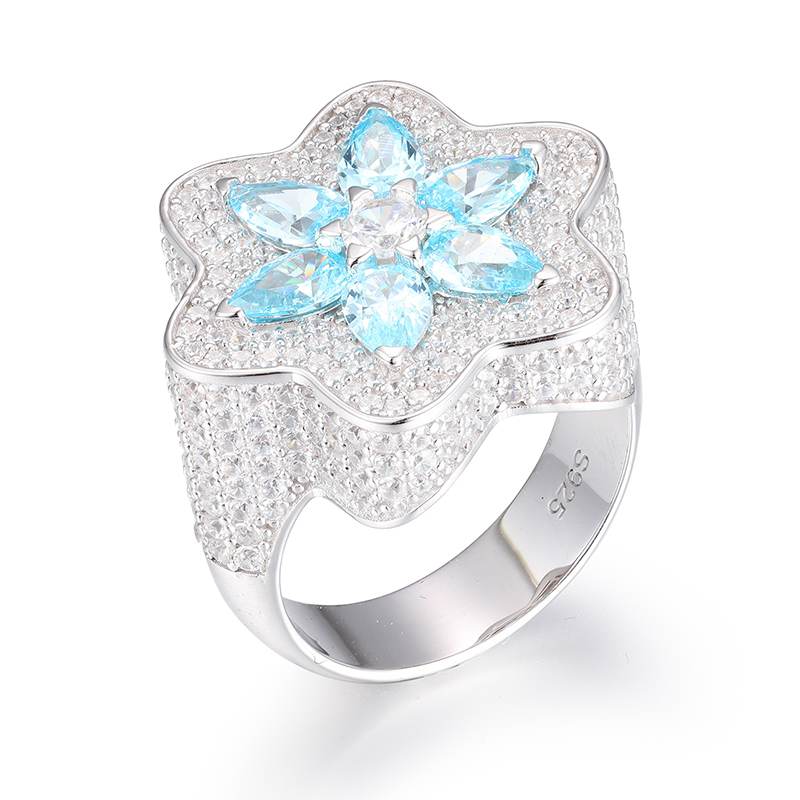 S925 Moissanite Blue CZ Star of David Ring