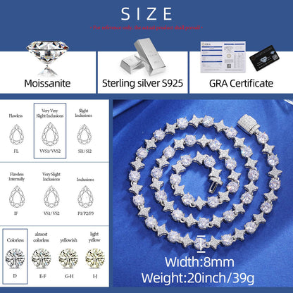 8mm S925 Moissanite Star Tennis Chain