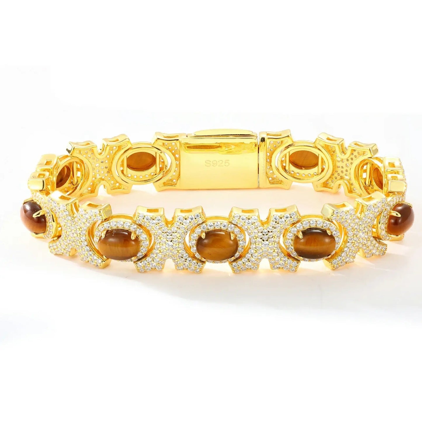 13mm S925 Moissanite Oval Natural Obsidian X Link Bracelet