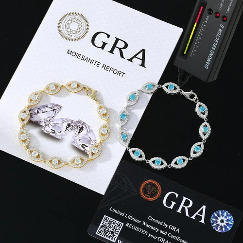 14mm S925 Moissanite Evil Eye Link Bracelet