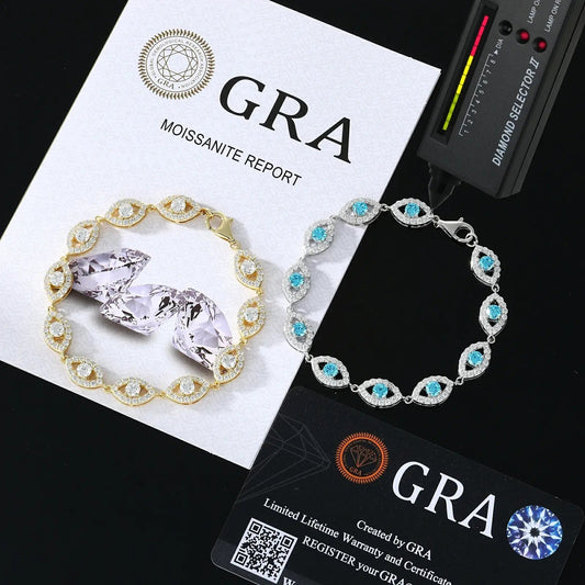 14mm S925 Moissanite Evil Eye Link Bracelet