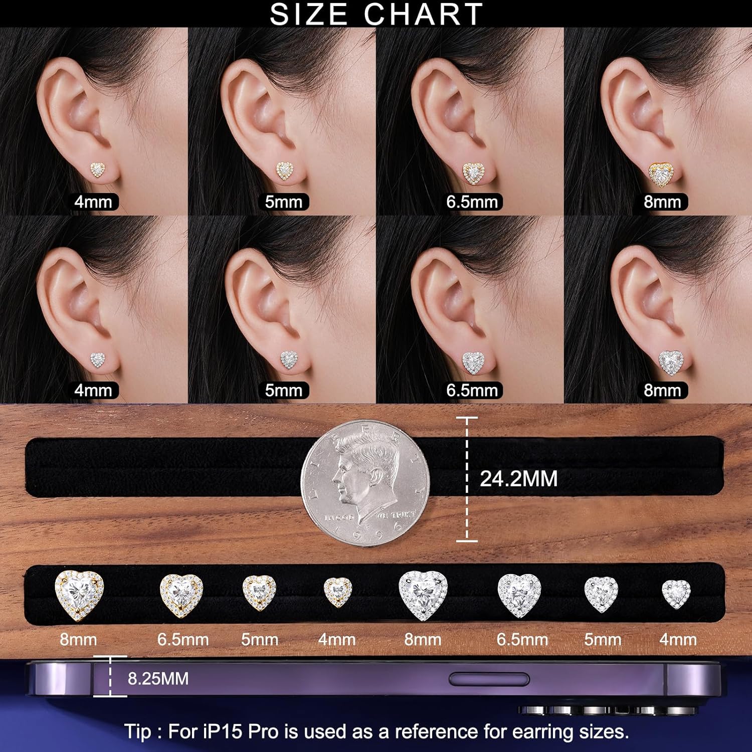 S925 Moissanite Cluster Heart Halo Stud Earrings