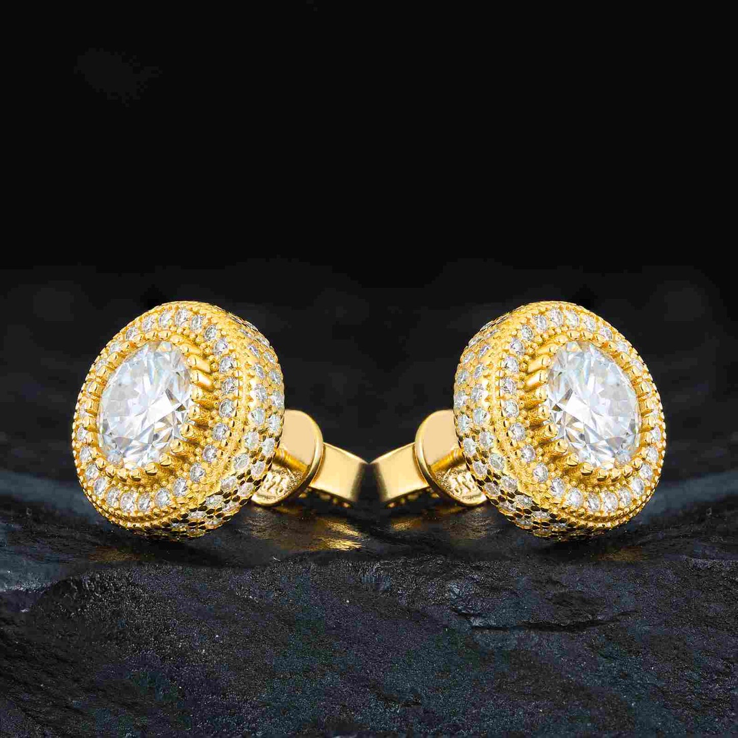 S925 Cluster Moissanite Round Halo Stud Earrings