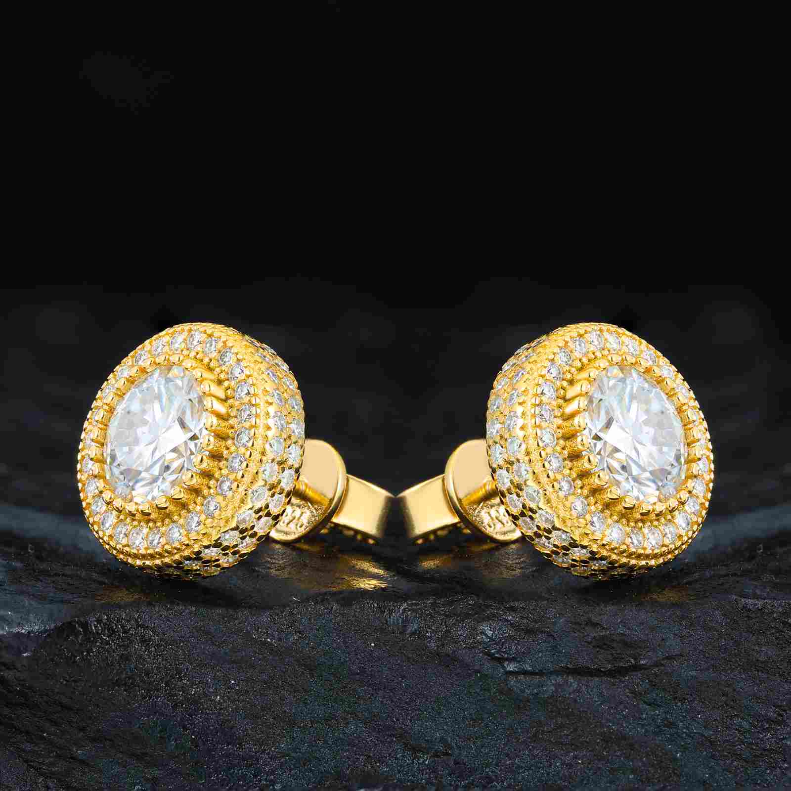 S925 Cluster Moissanite Round Halo Stud Earrings