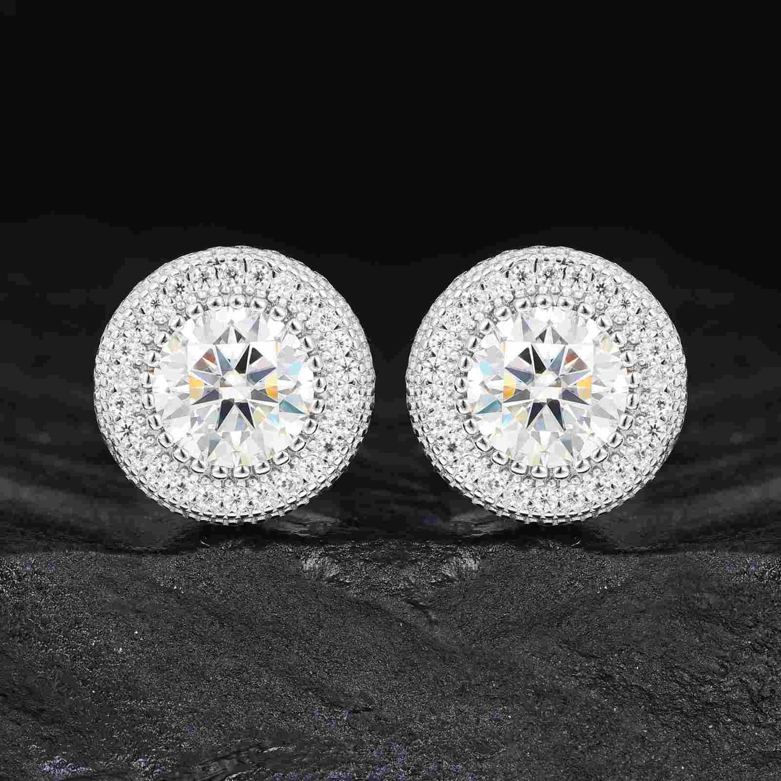 S925 Cluster Moissanite Round Halo Stud Earrings