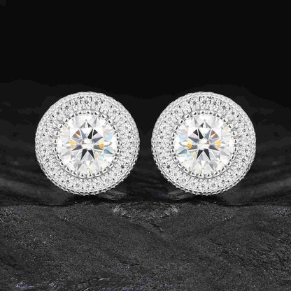 S925 Cluster Moissanite Round Halo Stud Earrings