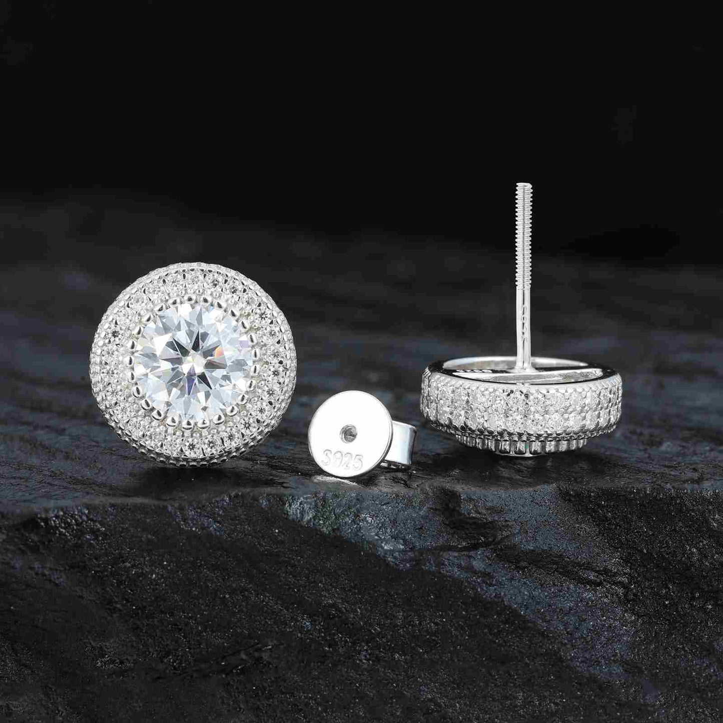 S925 Cluster Moissanite Round Halo Stud Earrings